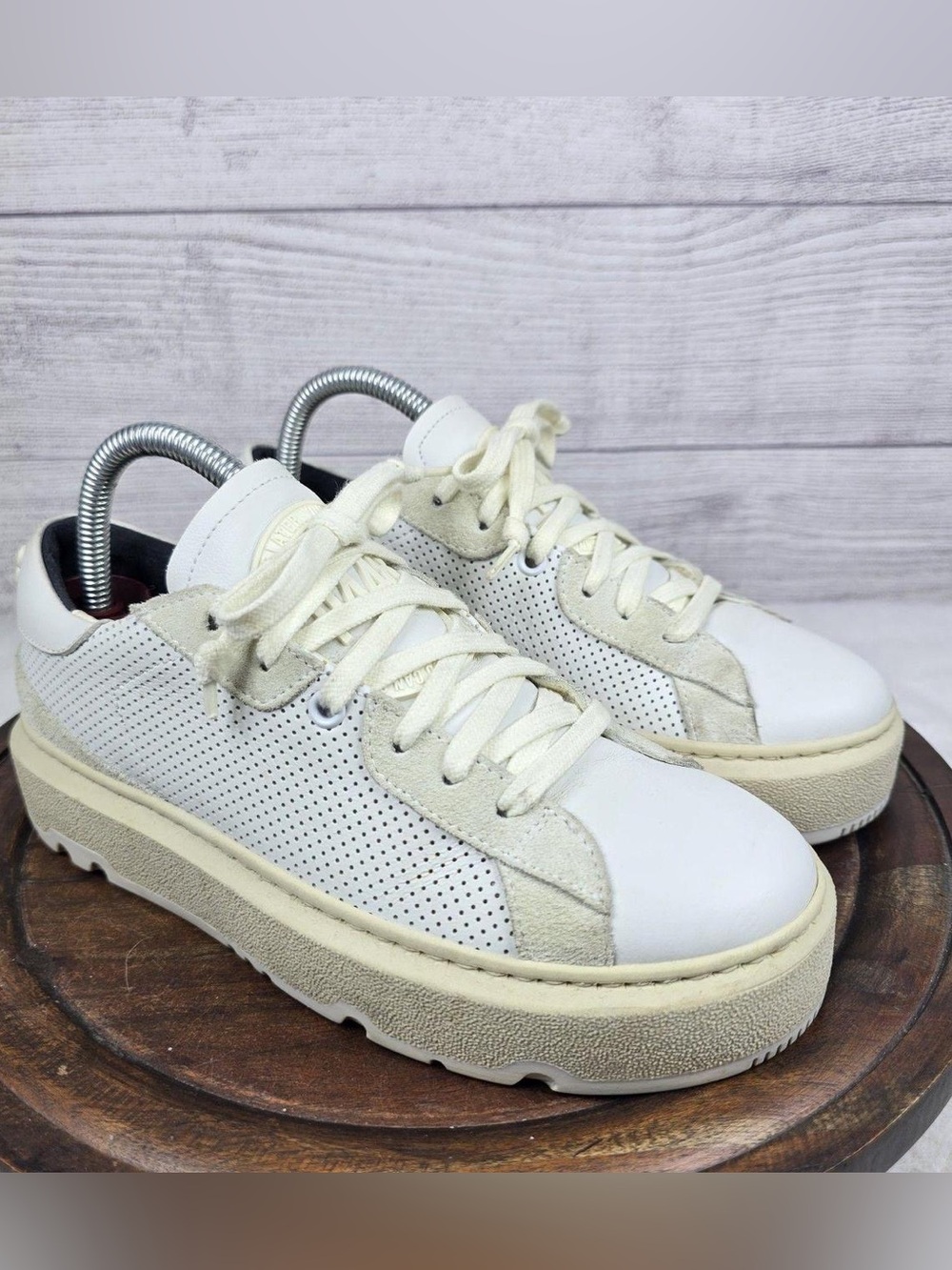 P448 Off-White Aerial Perforated Platform Sneakers